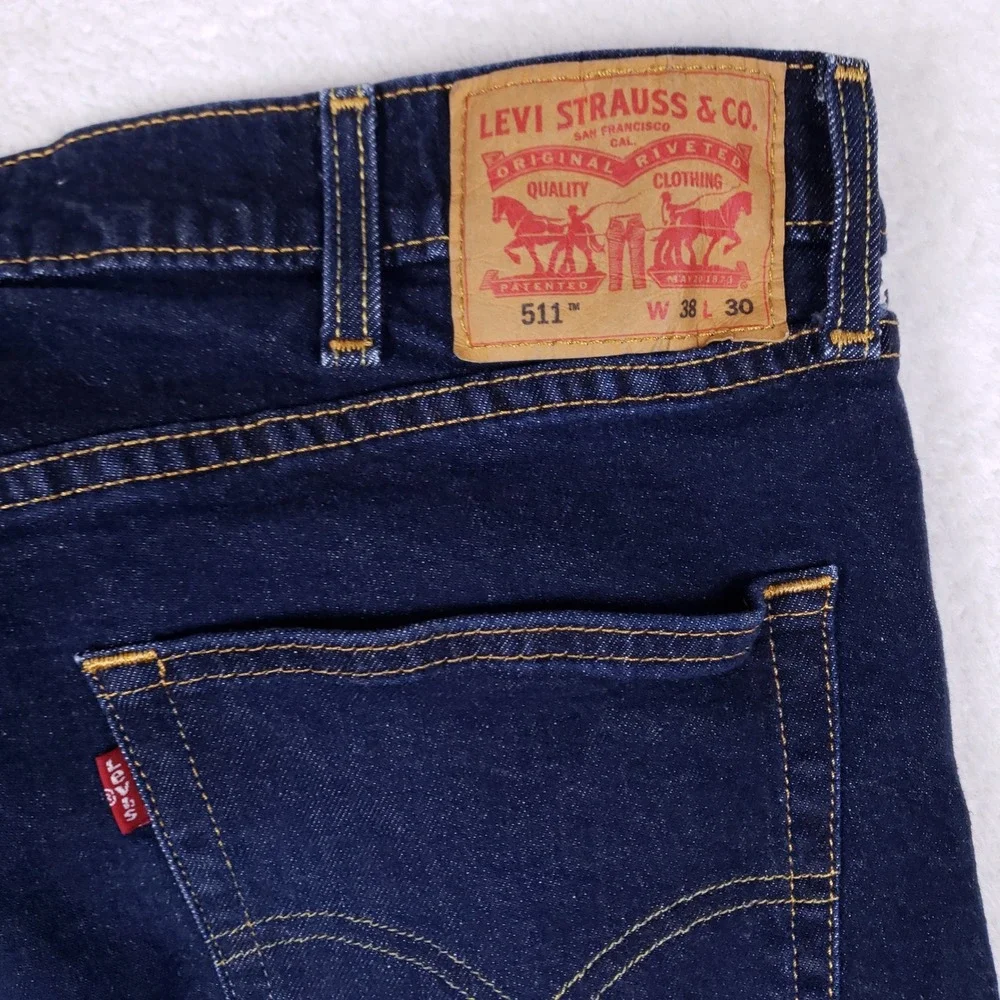 Levis 511 Slim Fit Jeans Mens 35x27 Dark Wash Blue‎ Stretch Denim Indigo